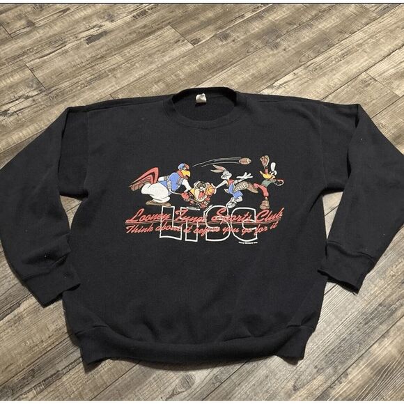 Vintage 90s Looney Tunes Bugs Bunny Taz Crewneck Sweatshirt Black XXL - Picture 1 of 8